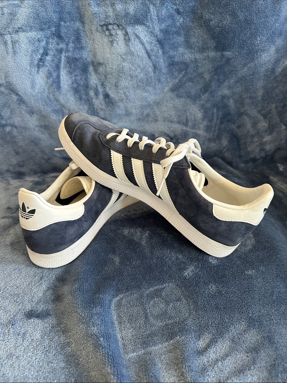 adidas Men’s Navy Suede Sneakers with White Stripes